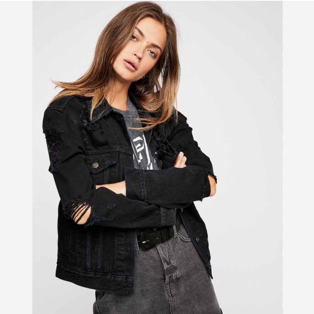 Levi's Black Distressed Denim Jean Jacket